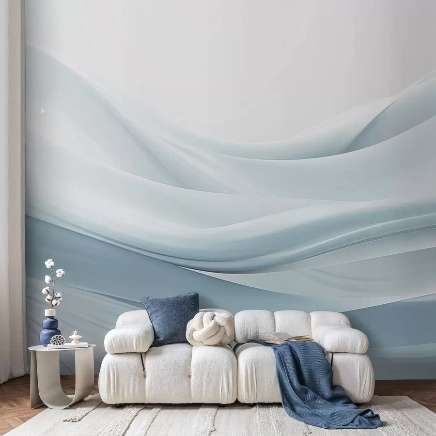 murales de pared Ondas de tela azul en estilo abstracto minimalista w09279v2