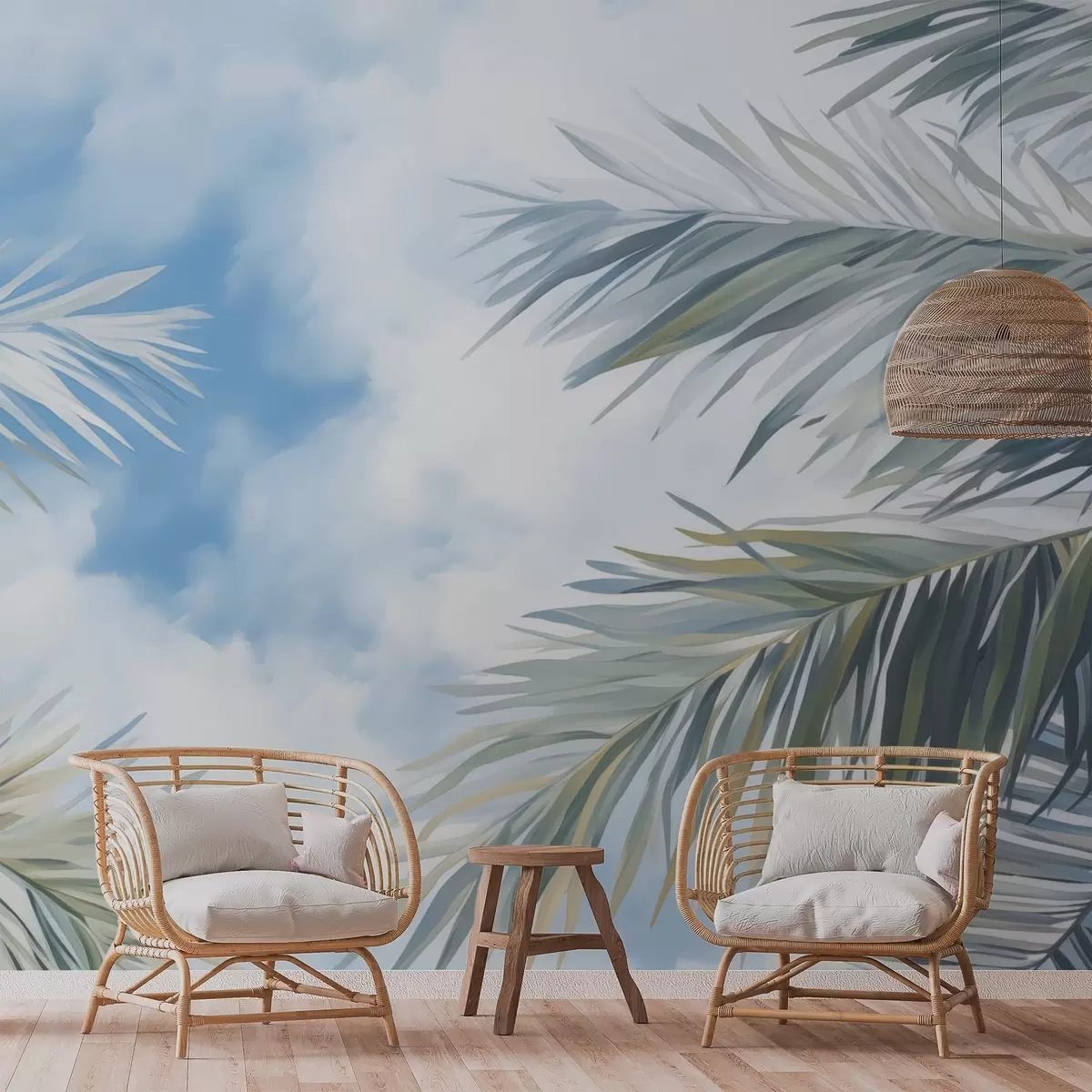 murales de pared Hojas de palmera contra el cielo w04361