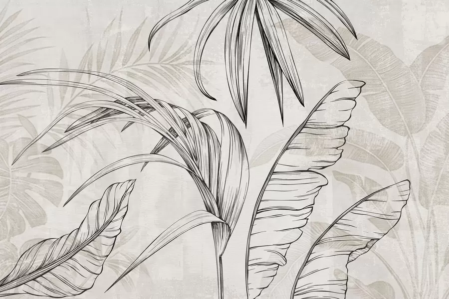 murales de pared Hojas sobre fondo con imitación de desenfoque y textura w04362