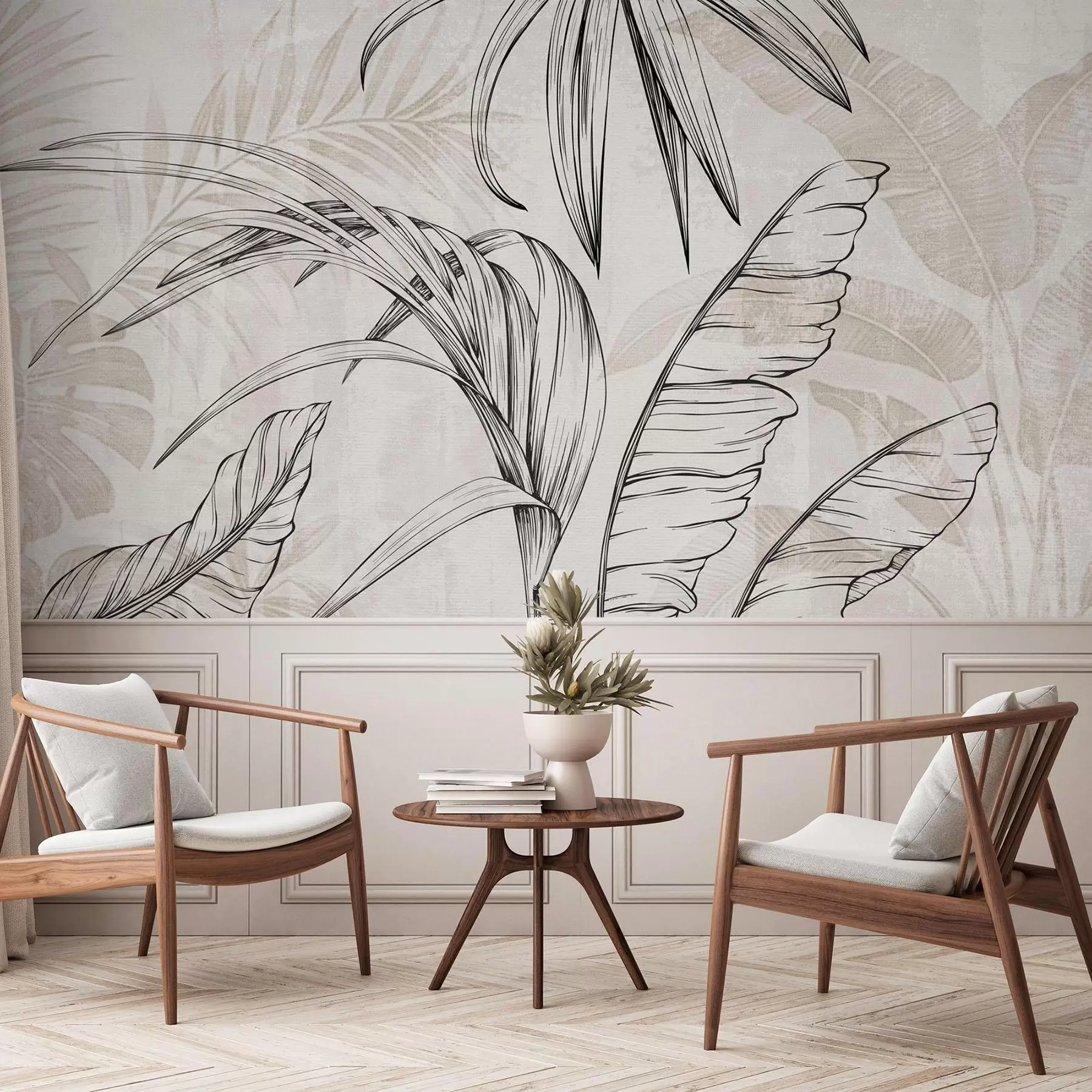 murales de pared Hojas sobre fondo con imitación de desenfoque y textura w04362