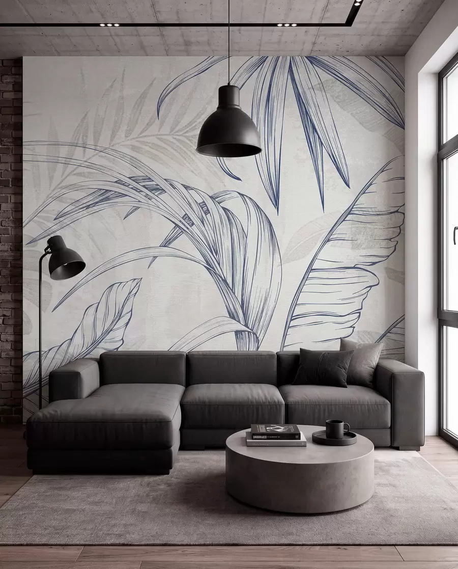 murales de pared Hojas en tinta — Azul w04362v1