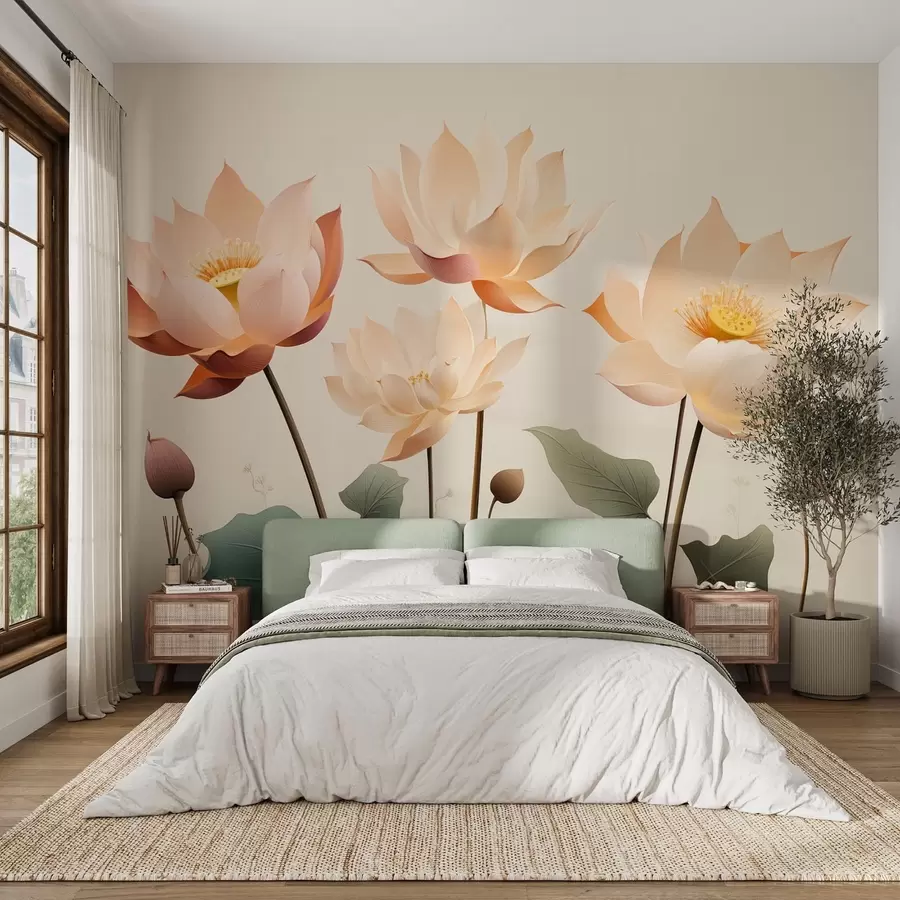 murales de pared Elegantes flores de loto en una suave paleta de colores pastel w09306