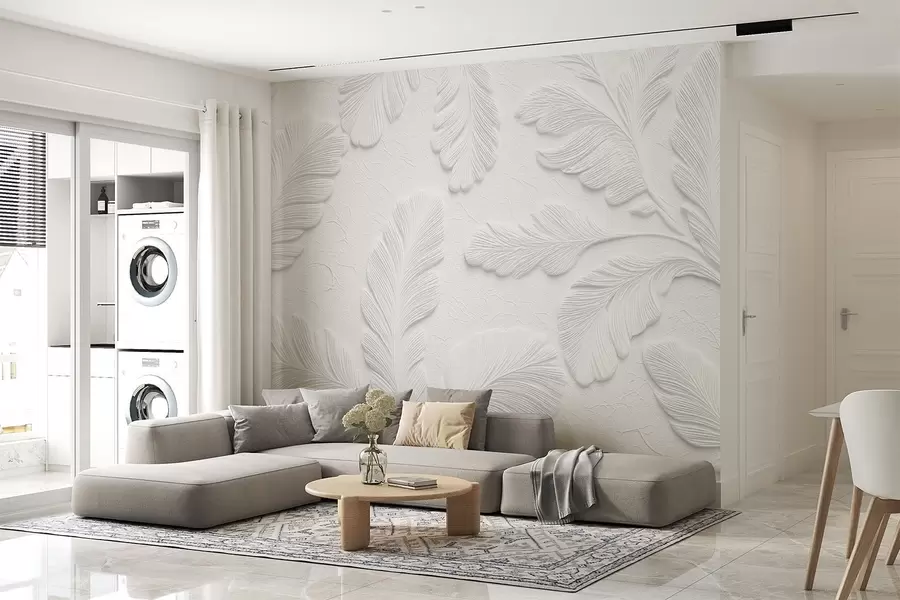 murales de pared Hojas en relieve de color gris con efecto de textura agrietada w09309v1