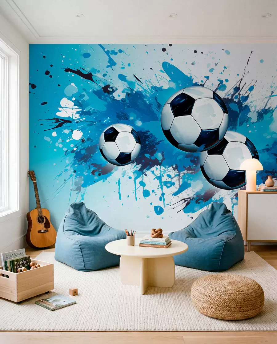 murales de pared Fútbol en salpicaduras azules w04373