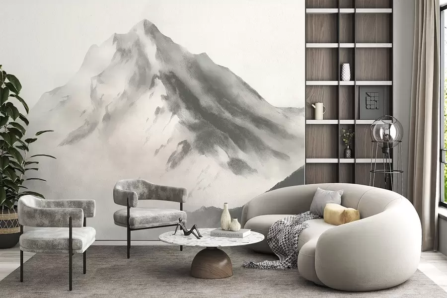 murales de pared Montañas minimalistas en la niebla con textura fina w04374