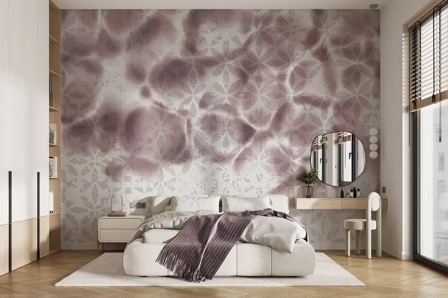 murales de pared Arte abstracto texturizado con estampado floral bordo, efecto difuminado y borroso, que crea una atmósfera suave y soñadora w09322v1