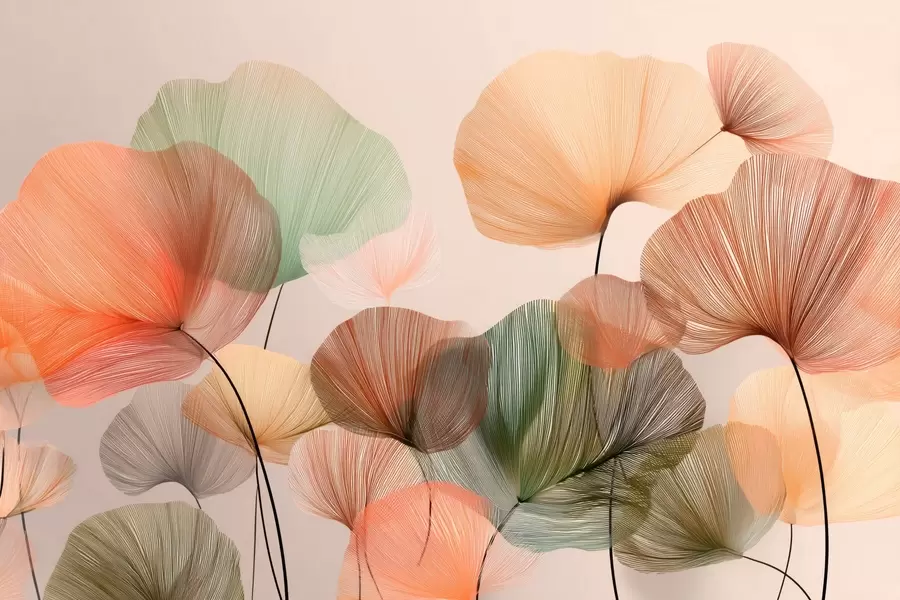 murales de pared hojas de ginkgo multicolores con venas w04305