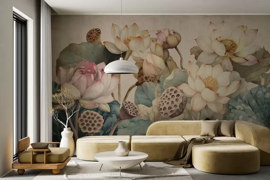 murales de pared nenúfares de gran textura w04309