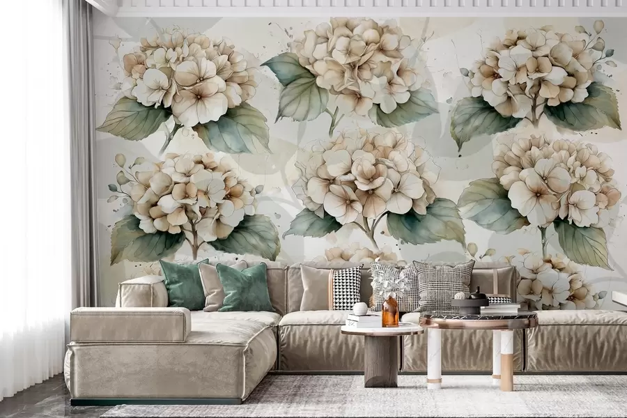 murales de pared hortensias grandes en estilo acuarela w04312