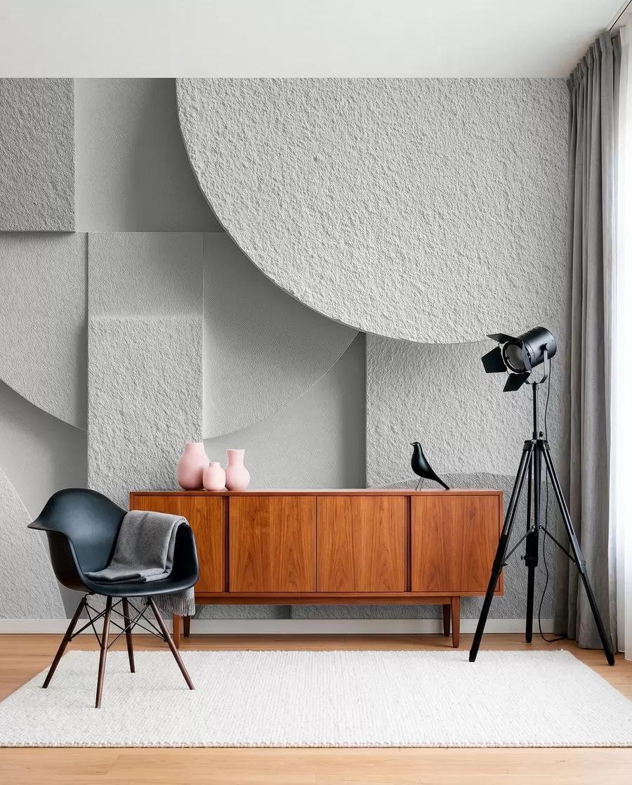 murales de pared Composición abstracta con formas geométricas tridimensionales blancas w04395v1
