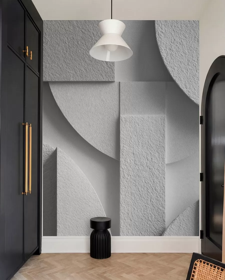 murales de pared Composición abstracta con formas geométricas tridimensionales blancas w04395v1