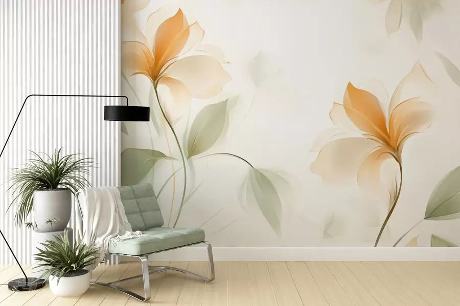 murales de pared Flores transparentes con un intenso centro naranja w04397v1