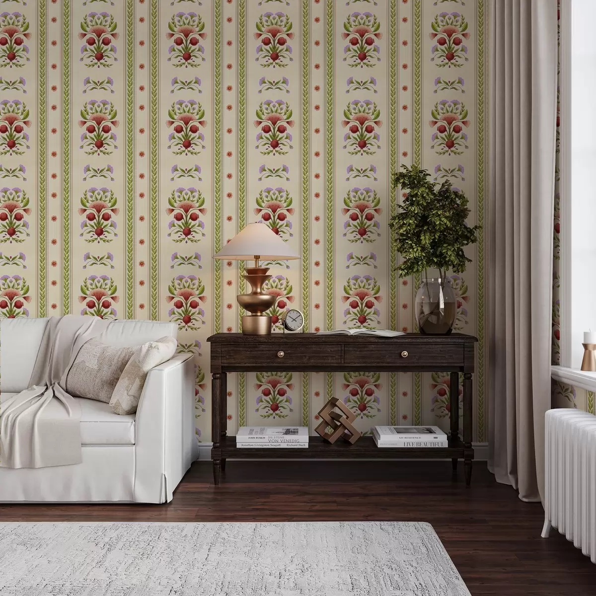 Papel pintado Adorno decorativo con granadas y flores a00286