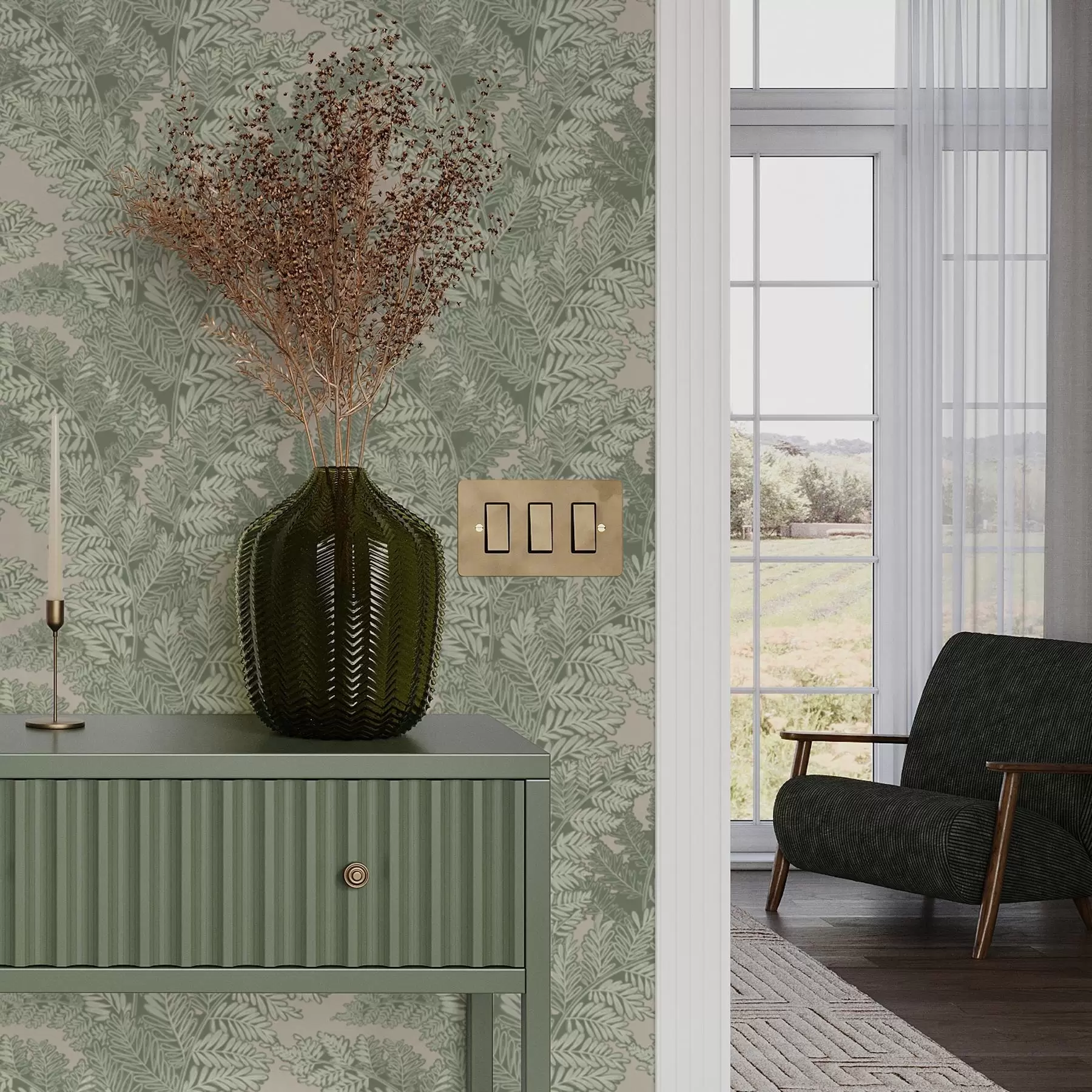 murales de pared Motivo verde con hojas de helecho a00345