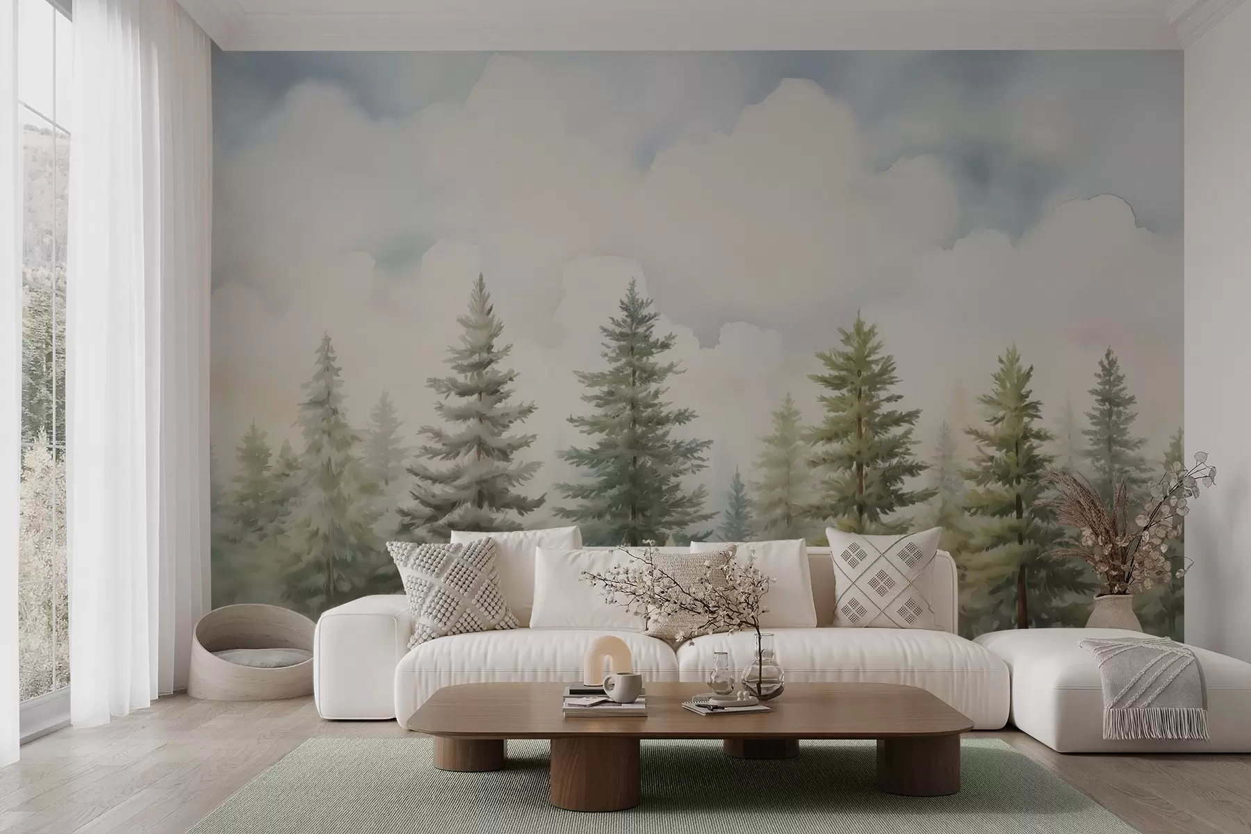 murales de pared Pintura imitación bosque de coníferas w04414