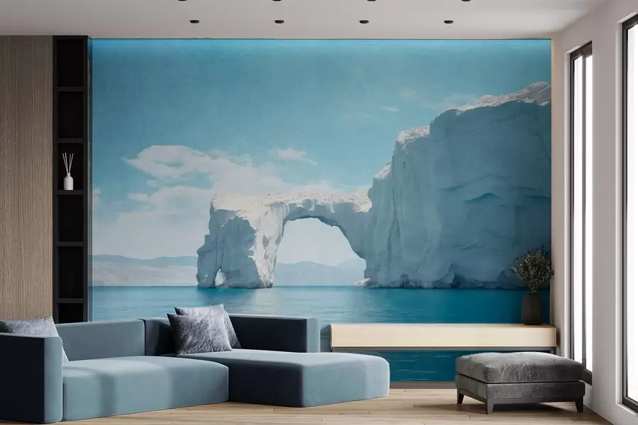 murales de pared Paisaje con puente de hielo natural sobre el océano , cielo azul claro con algunas nubes, impresión texturizada w09383
