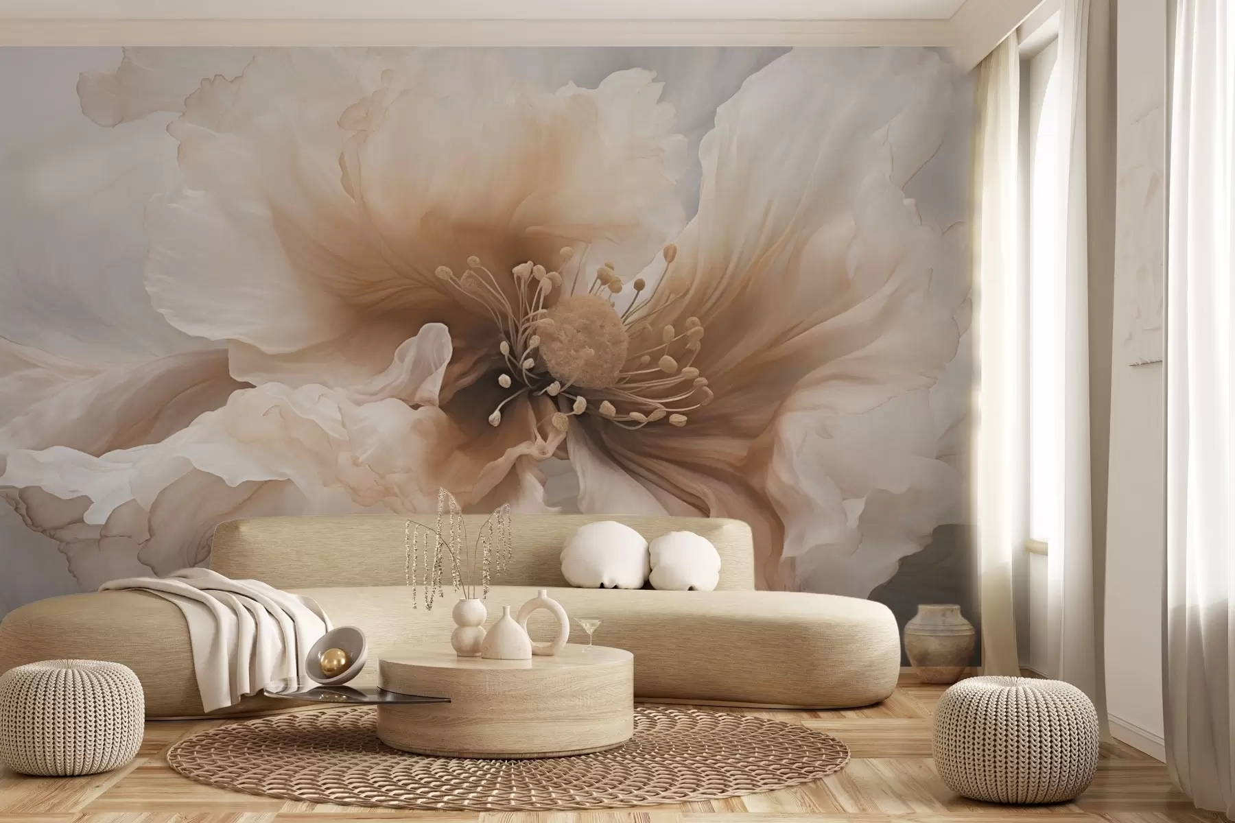 murales de pared Delicada flor en cálidos tonos beige w04446v1