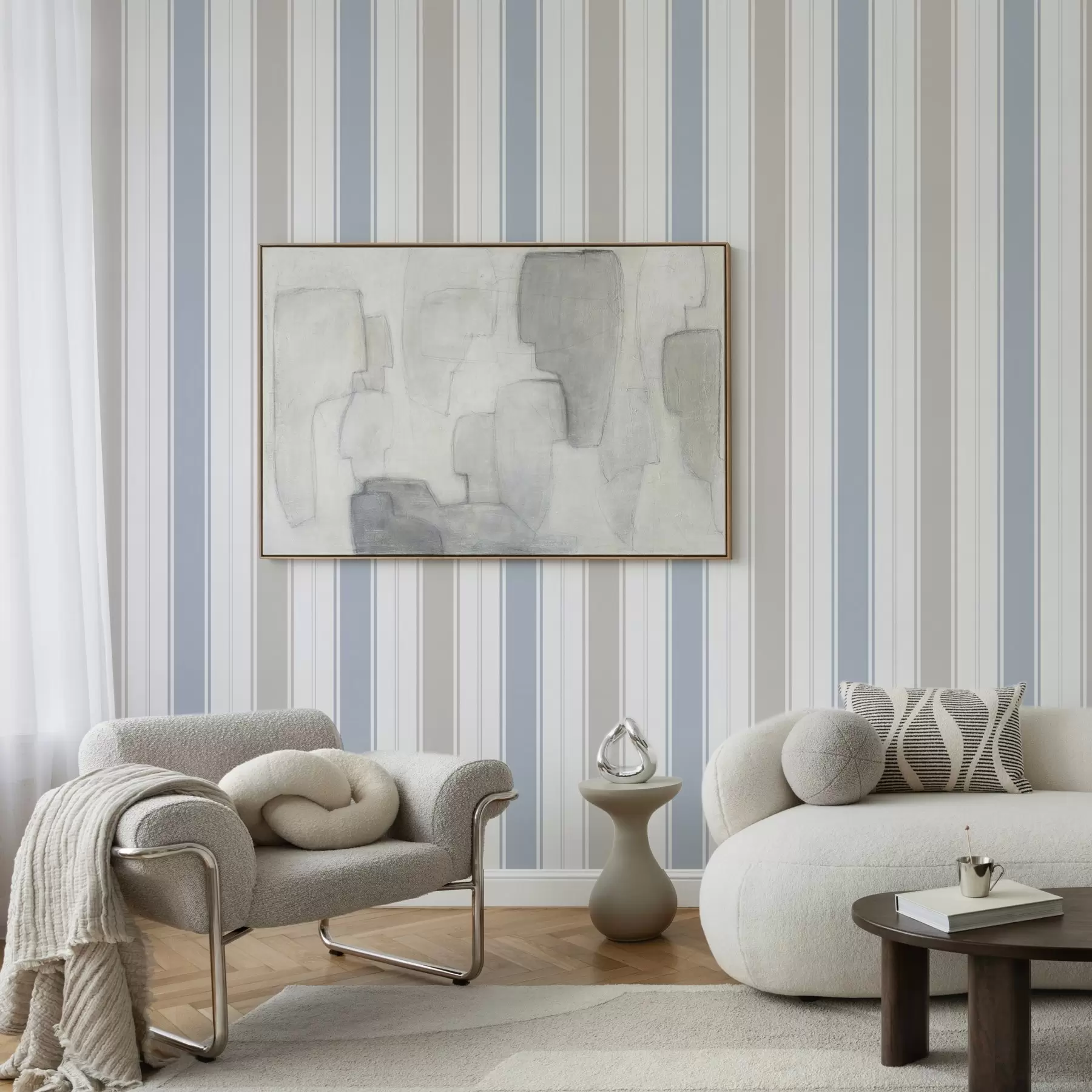 murales de pared Rayas claras en tonos grises y azules con contrastes a00517v2
