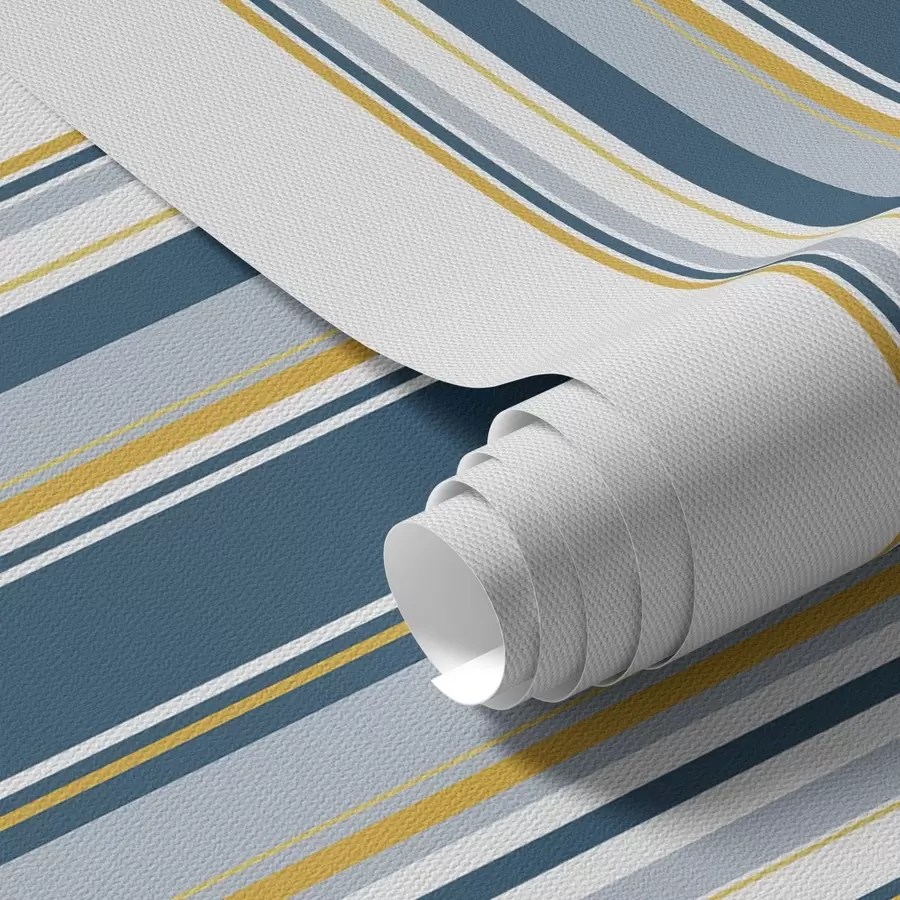 murales de pared Denso estampado de rayas verticales azules y amarillas a00524