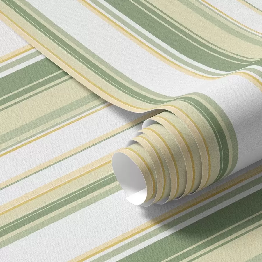 murales de pared Rayas verdes y beige con acentos amarillos a00531