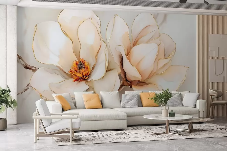 murales de pared Grandes flores de magnolia clara con pétalos suaves w09308