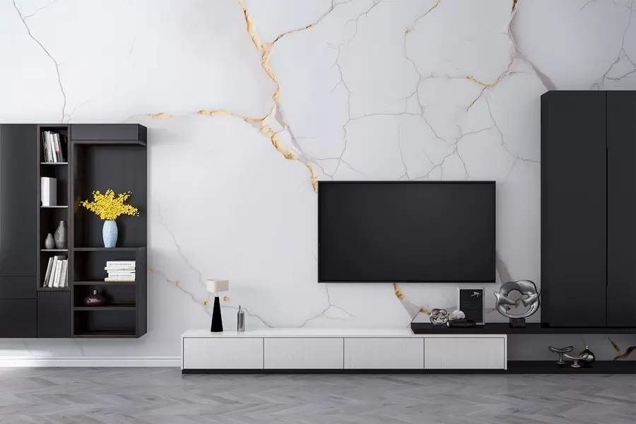 murales de pared Imitación de mármol con finas grietas y vetas amarillas w09390