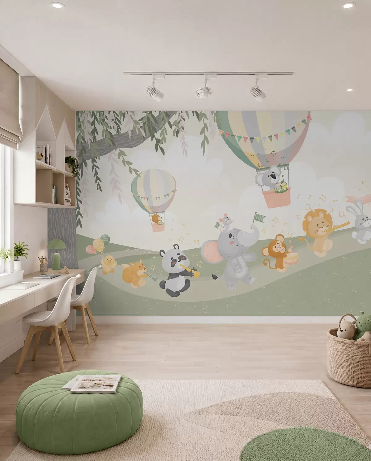 murales de pared Paisaje con animales tocando instrumentos musicales w04200v1