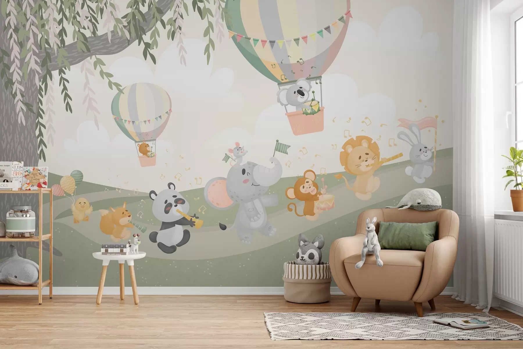 murales de pared Paisaje con animales tocando instrumentos musicales w04200v1