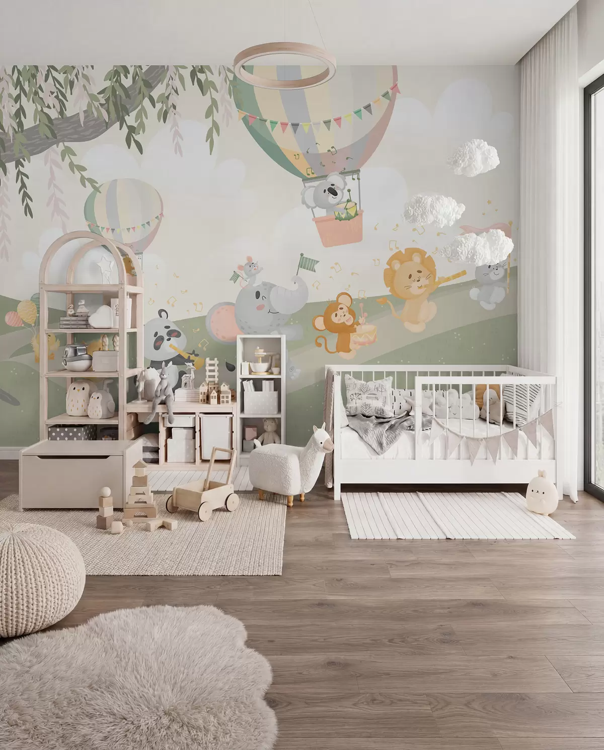 murales de pared Paisaje con animales tocando instrumentos musicales w04200v1