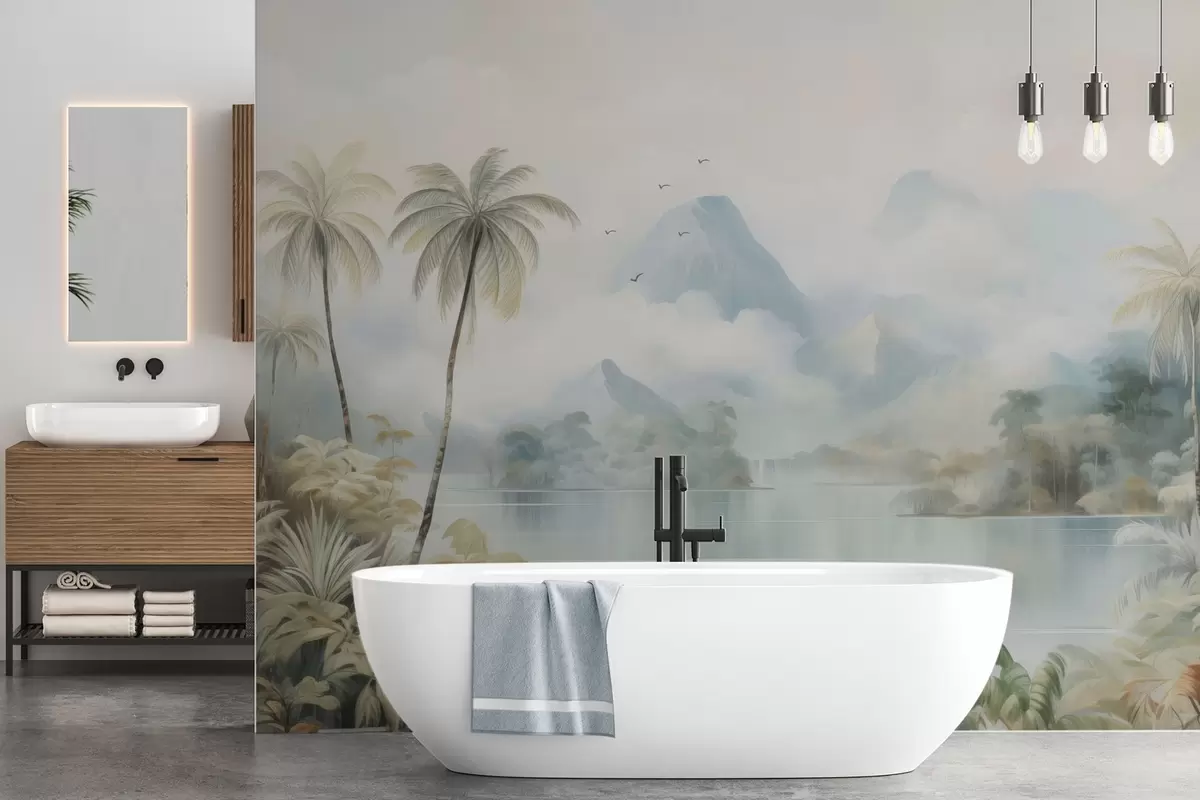 Murales de pared Río en la selva cerca de las montañas w04536 murales de pared Río en la selva cerca de las montañas w04536