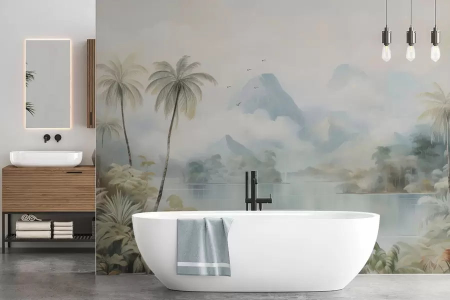 Murales de pared Río en la selva cerca de las montañas w04536 murales de pared Río en la selva cerca de las montañas w04536