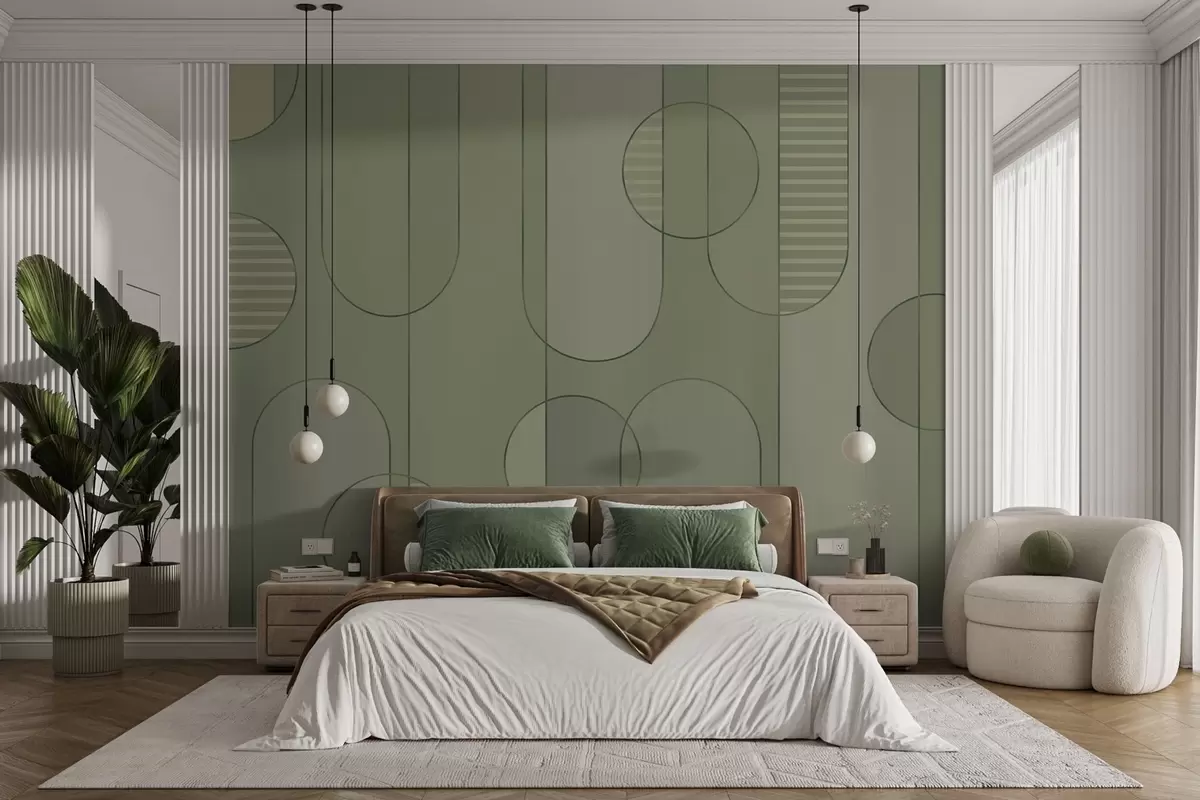 murales de pared Abstracto geométrico con paleta de colores verde claro w04523v1