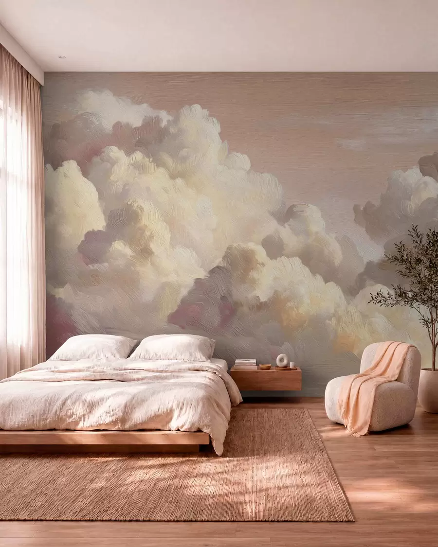 murales de pared Nubes bañadas por una cálida luz rosa pastel w04550v1