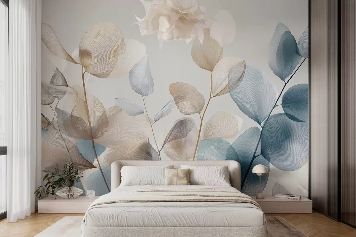 murales de pared elegantes hojas de eucalipto con nervaduras w04503
