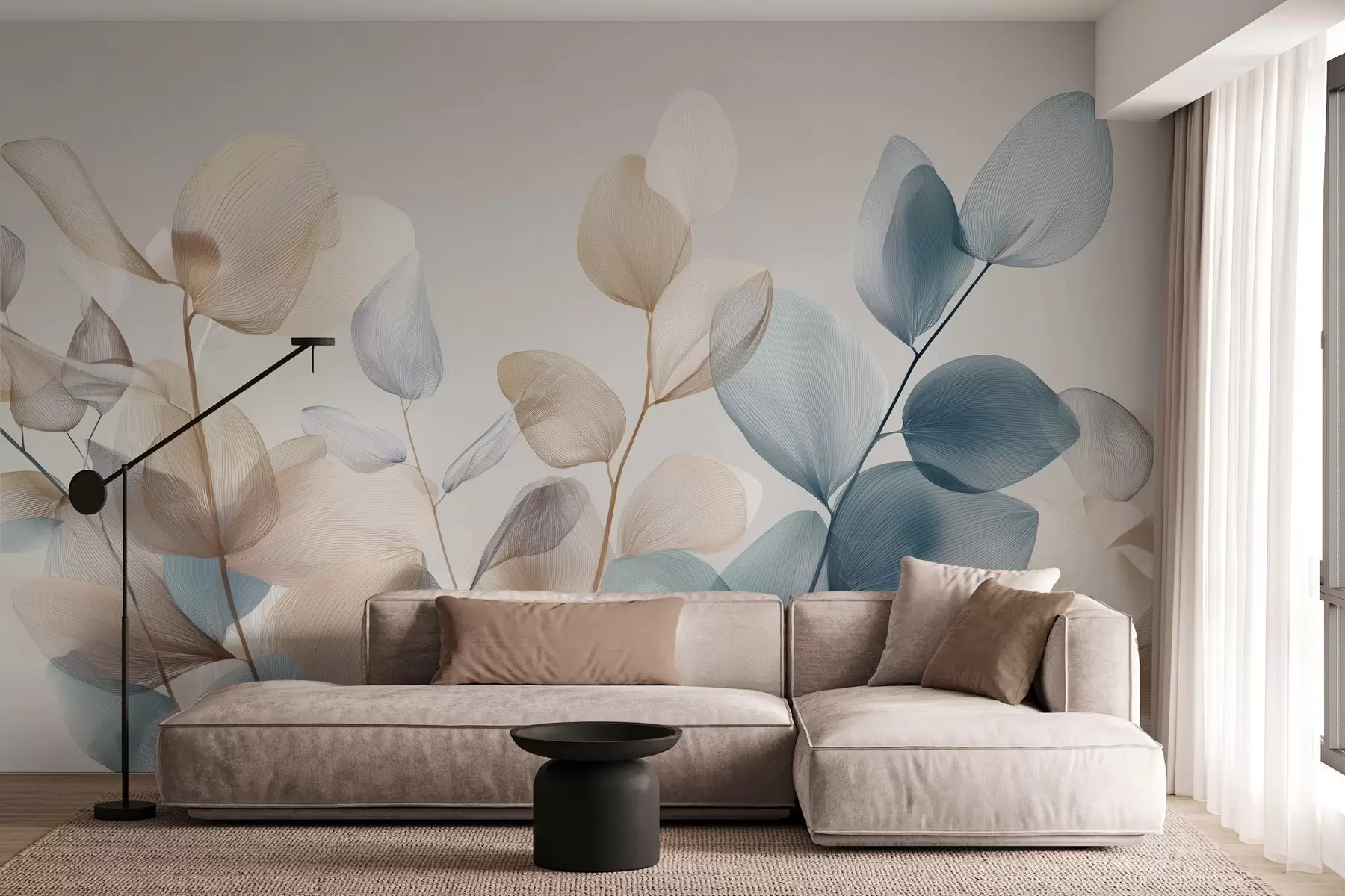 murales de pared elegantes hojas de eucalipto con nervaduras w04503