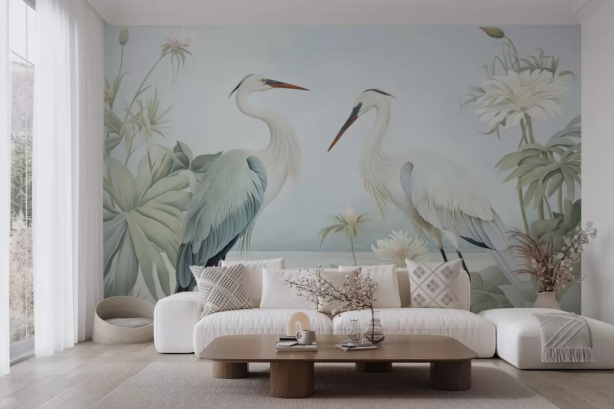 murales de pared Garzas junto al estanque w04538