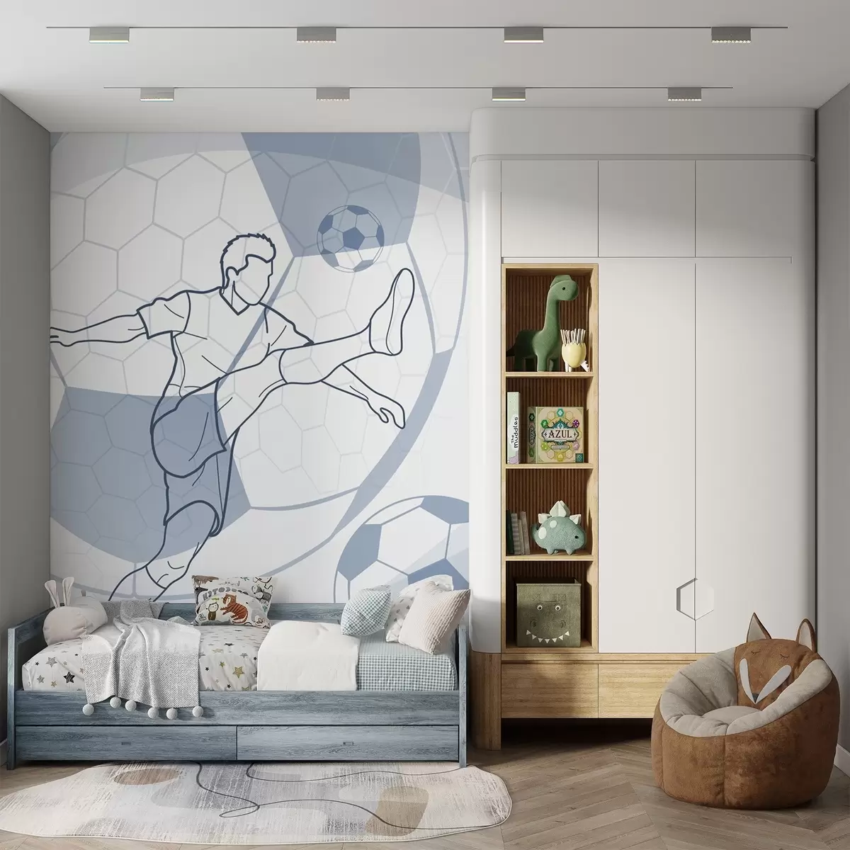 murales de pared Fútbol en trazos azules w04601