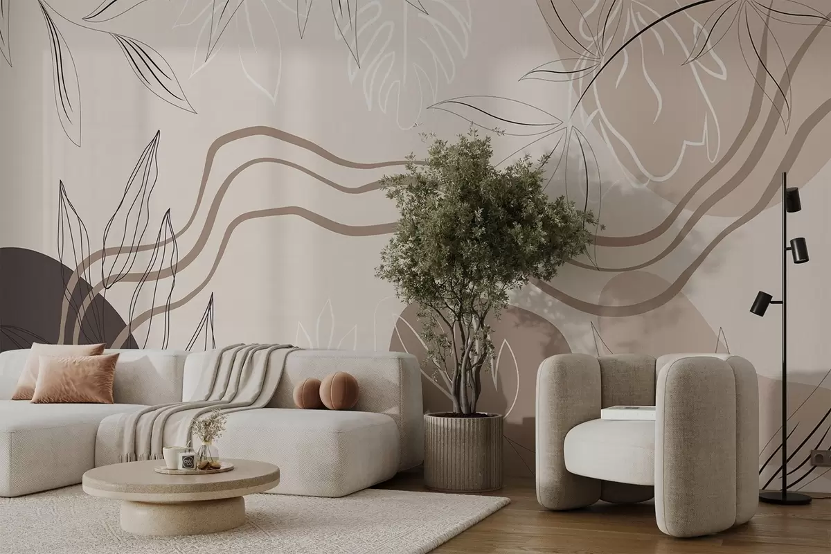 murales de pared Resumen con hojas w04604