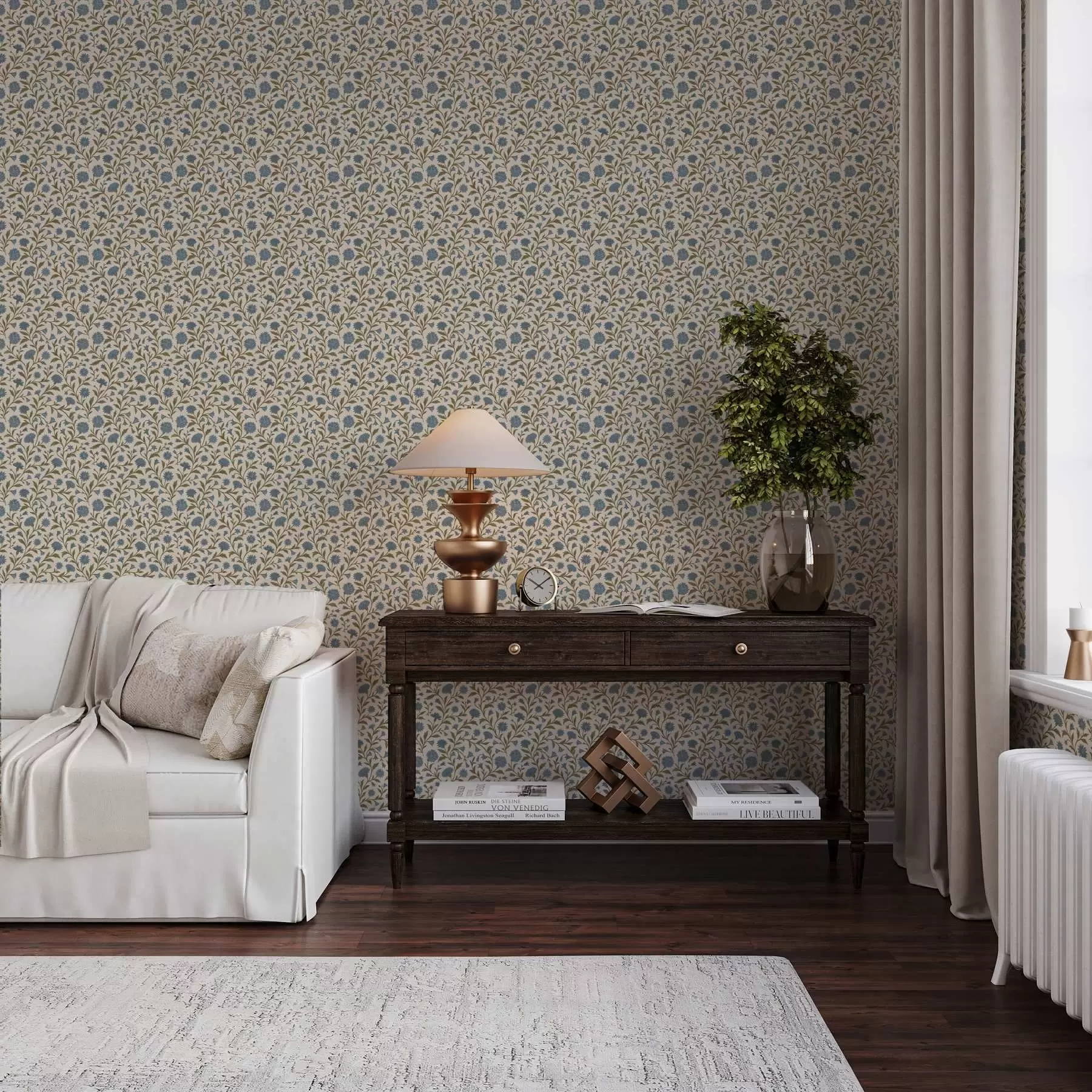 murales de pared Acianos y brotes sobre fondo beige a00588