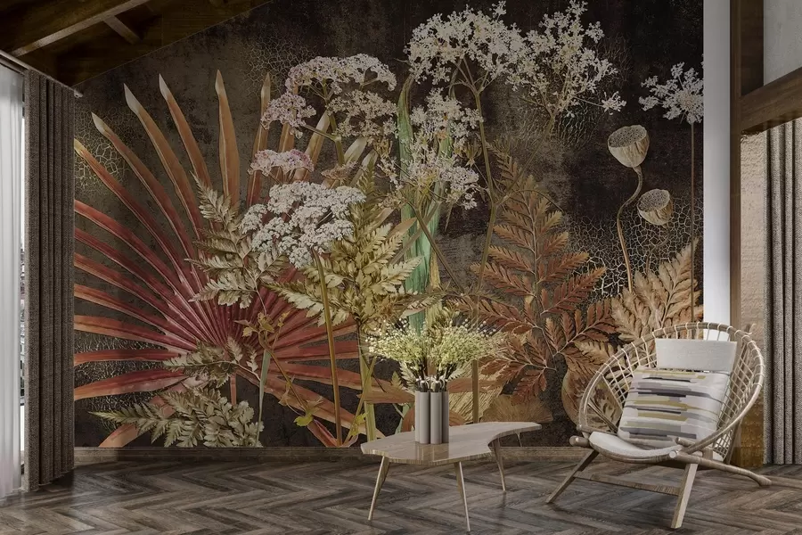 murales de pared Herbario sobre fondo oscuro w09323