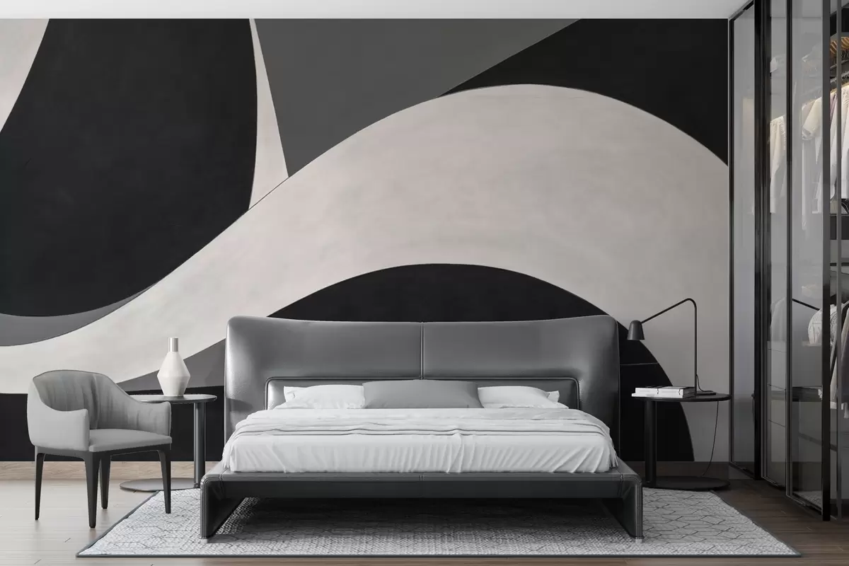 murales de pared Abstracción en negro y gris con una suave onda w04615