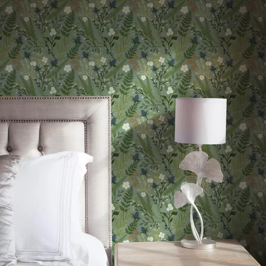 murales de pared Hierbas silvestres, achicoria y bayas sobre un fondo de menta a00621v1