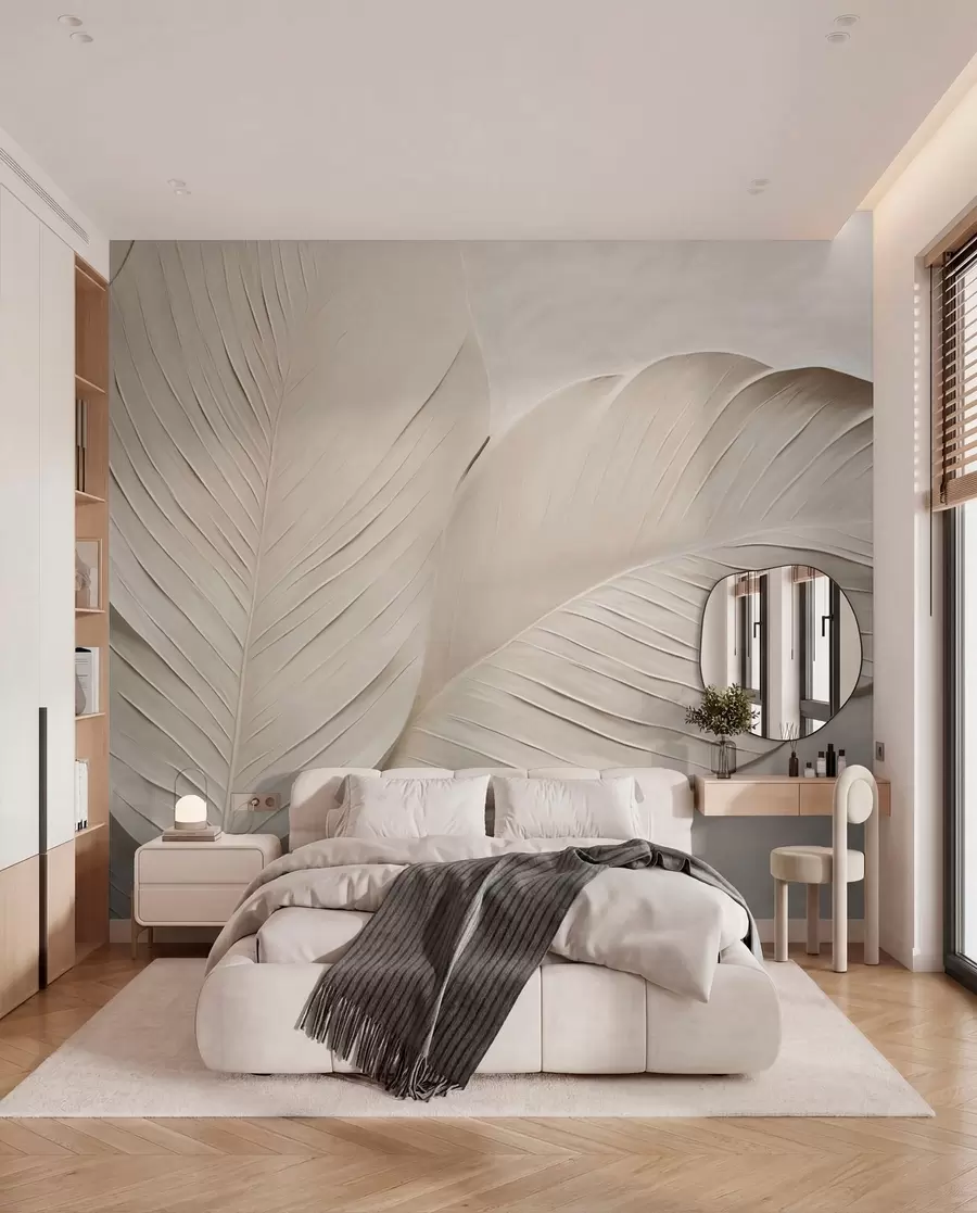 murales de pared Hojas beige en relieve con sombras suaves w04614