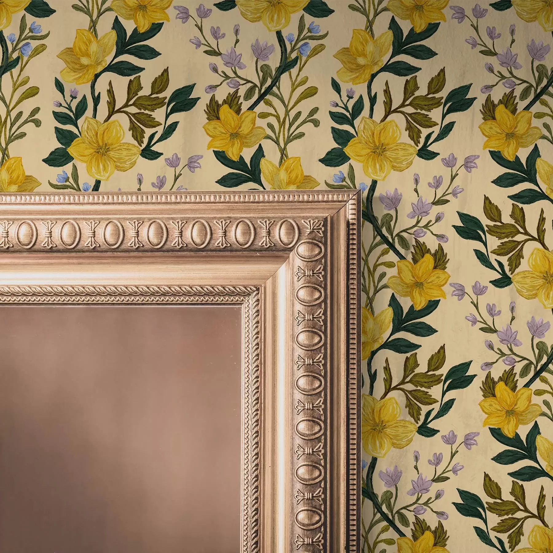 murales de pared Flores amarillas en guirnaldas verticales sobre fondo crema a00632