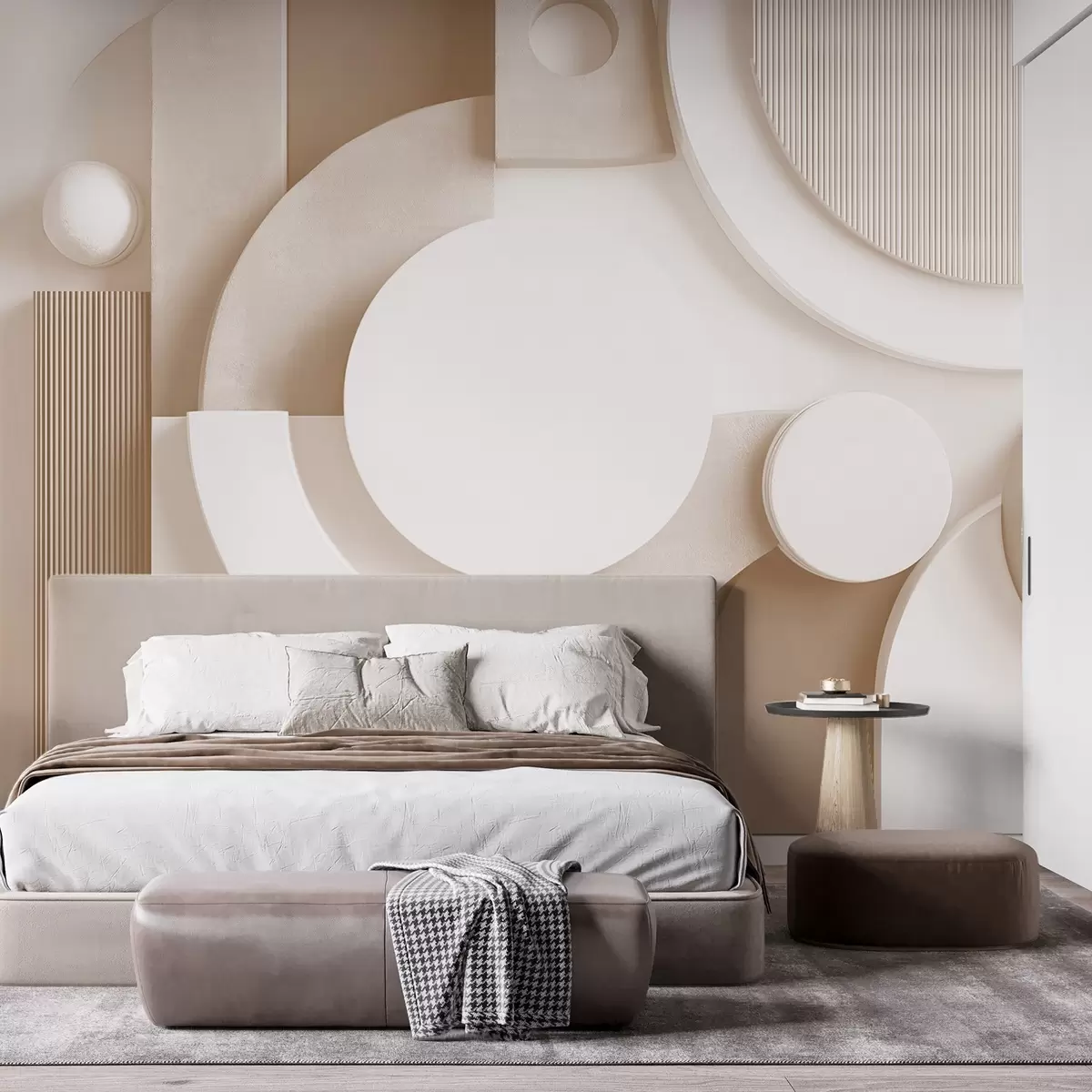 murales de pared Abstracción volumétrica moderna en tonos beige w09441v1