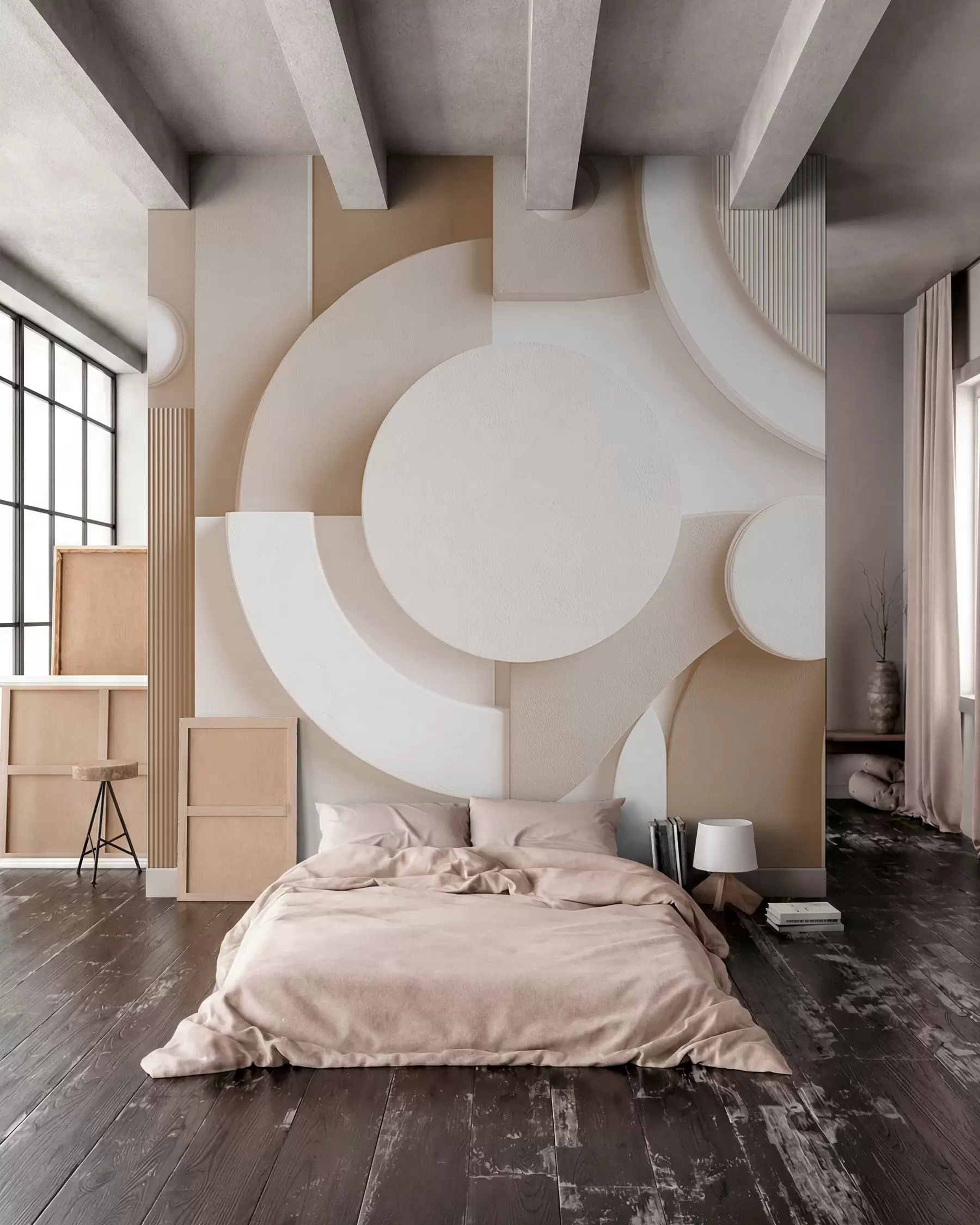 murales de pared Abstracción volumétrica moderna en tonos beige w09441v1