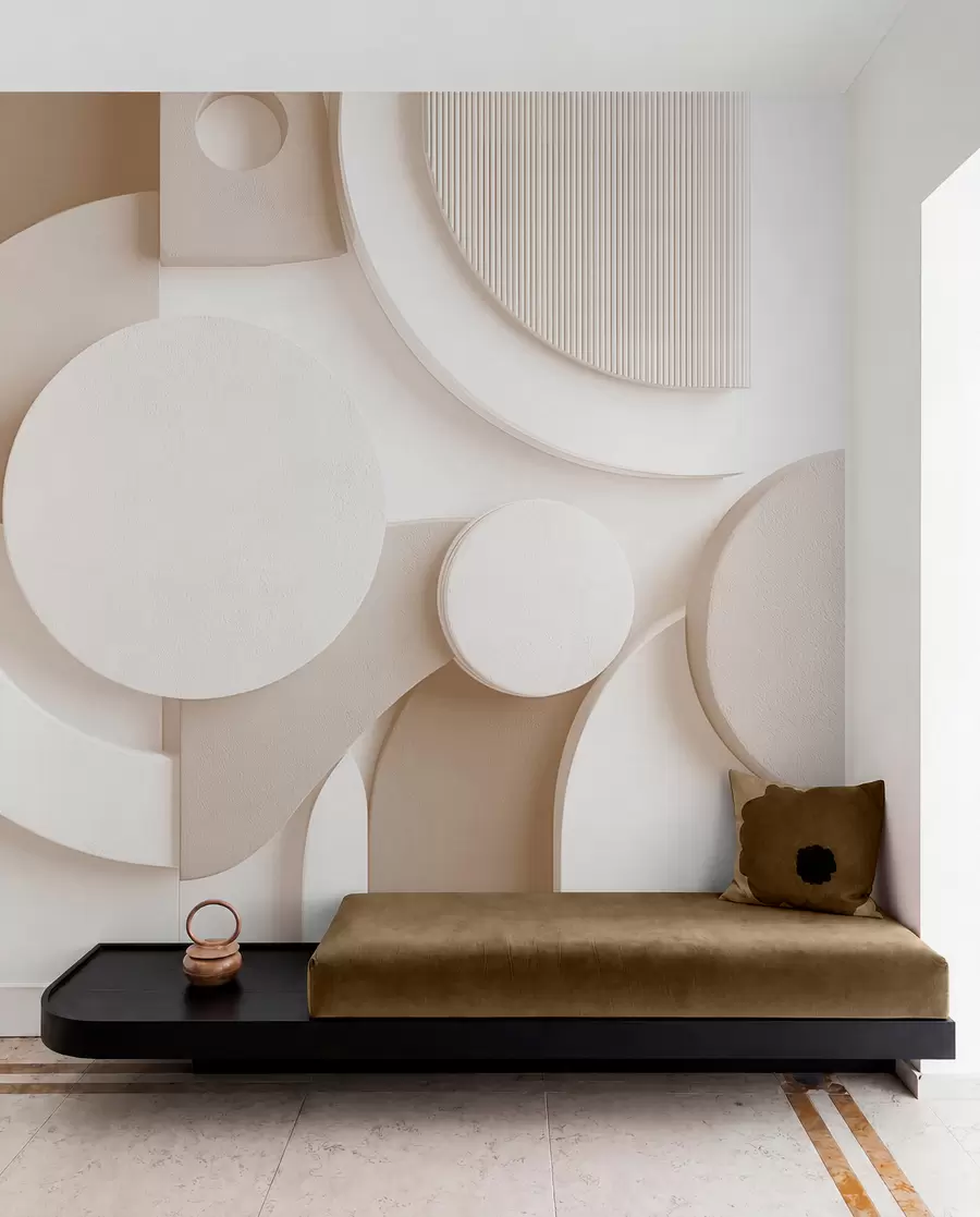 murales de pared Abstracción volumétrica moderna en tonos beige w09441v1