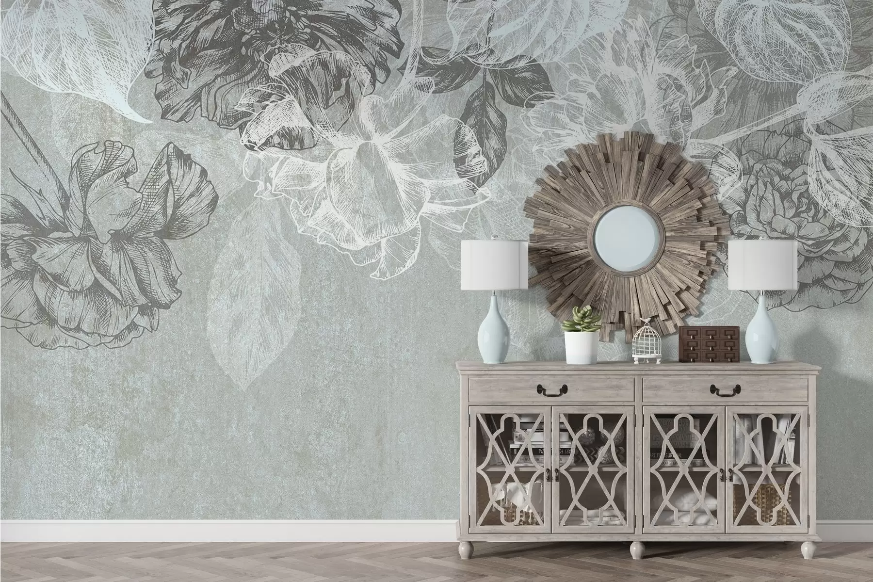 murales de pared Flores colgantes con contorno w04665