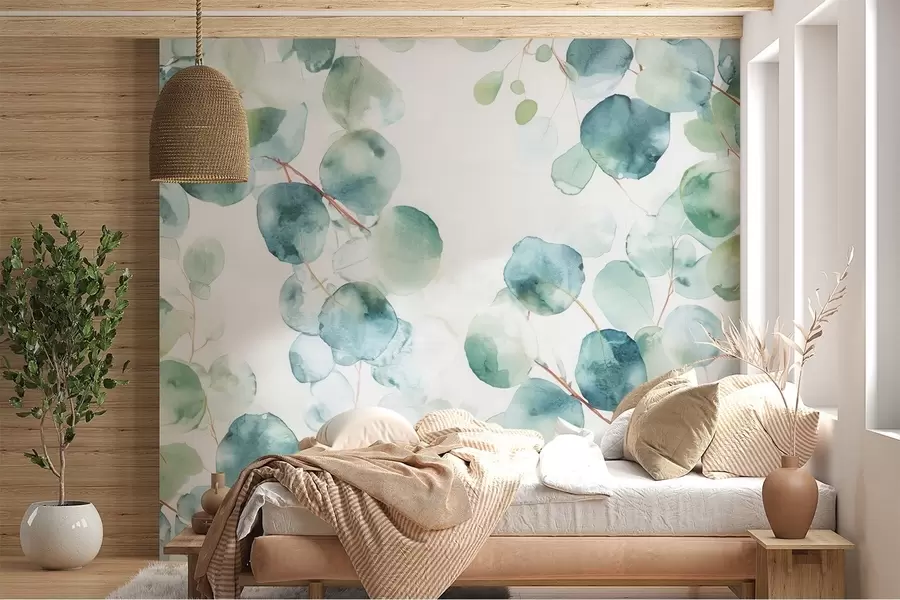 murales de pared Hojas de eucalipto acuarela w04690