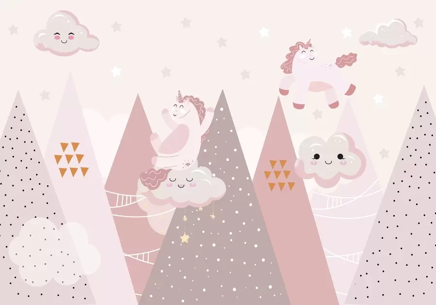 murales de pared Poni en las montañas con nubes w04741